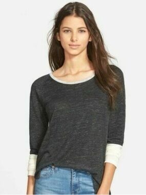 Madewell Charcoal Gray Long-Sleeve Layered Tee with Cream Cuffs